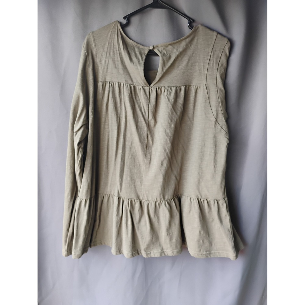 Cotton Bleu Olive Green Peplum Long Sleeve Top Keyhole Back XL NWT